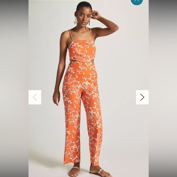 Anthropologie Pants - Maeve Anthropologie Orange and White Coral Patterned Jumpsuit Size 4